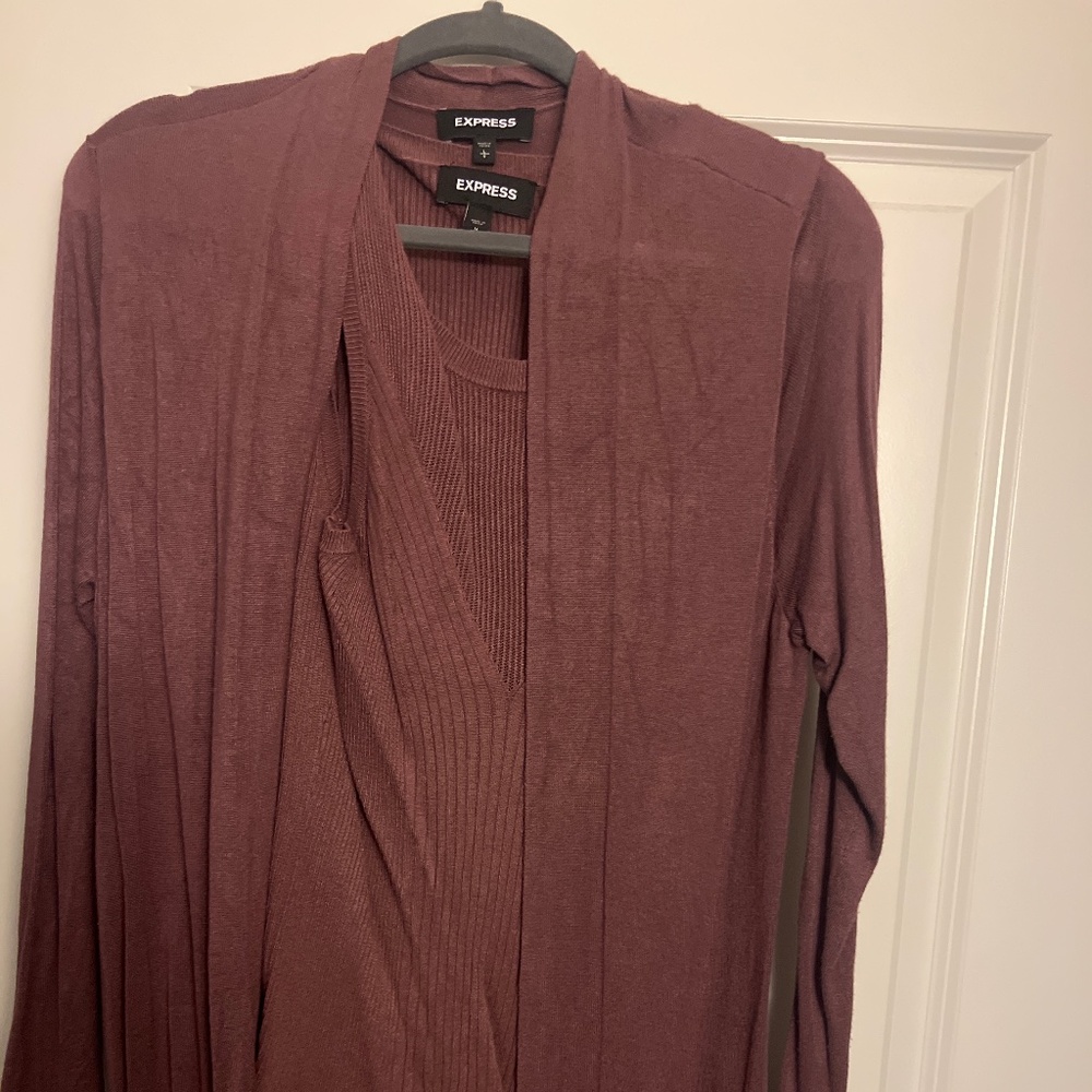 Purple cardigan and tank sweater set